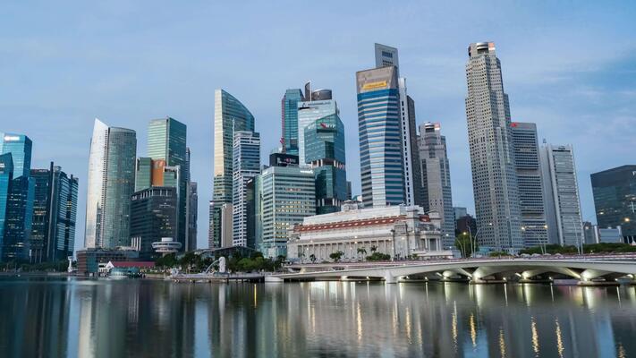 Singapore skyline calm early morning transition